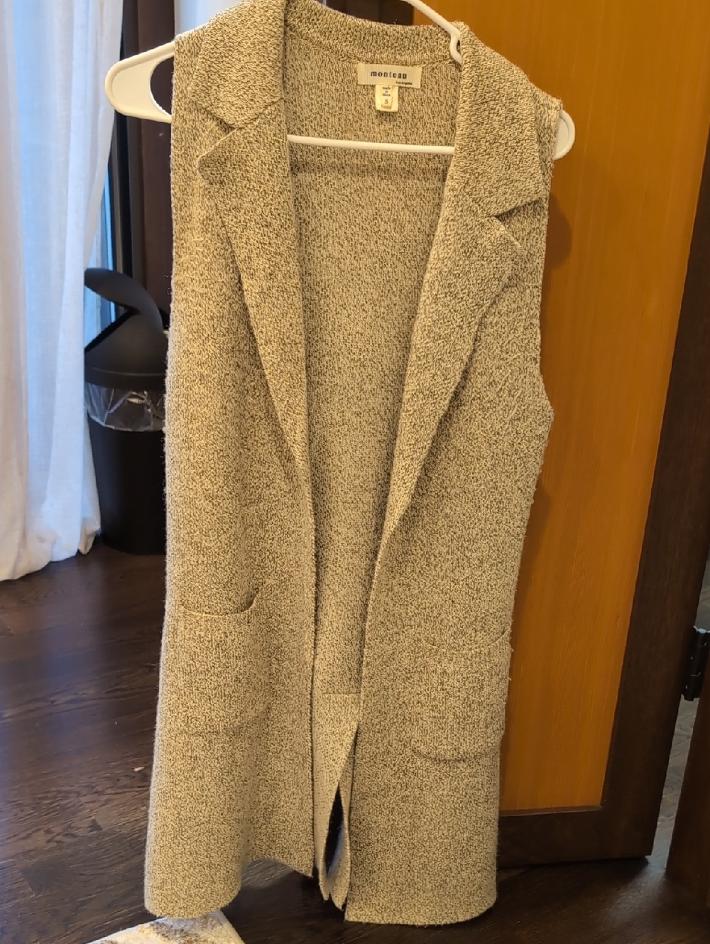 Monteau Women's Textured Long Sleeveless Cardigan Vest - Cream